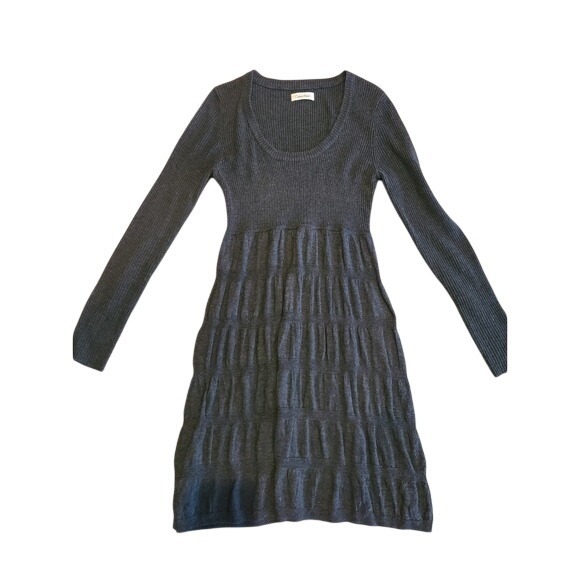 Calvin Klein Dresses & Skirts - Calvin Klein Sweater Dress Tiered Ruffled Long Sleeve Charcoal Gray Size XS